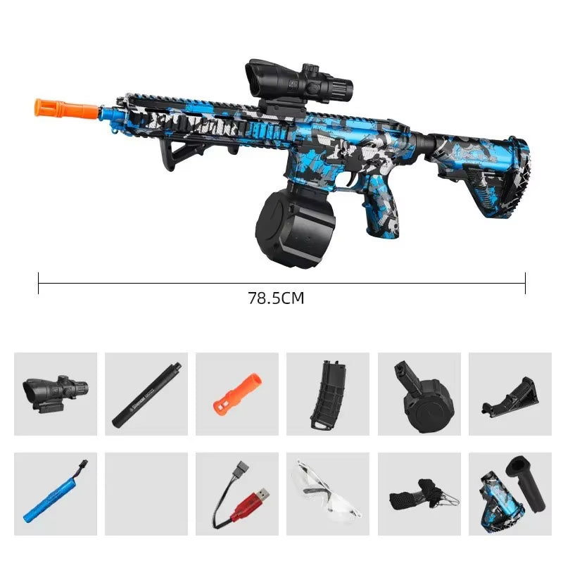 M416 Toy Gun 7.4V High-Speed Burst Gel Ball with Orange Plug and Double Magazine for Outdoor Interactive Parent-Child Games.